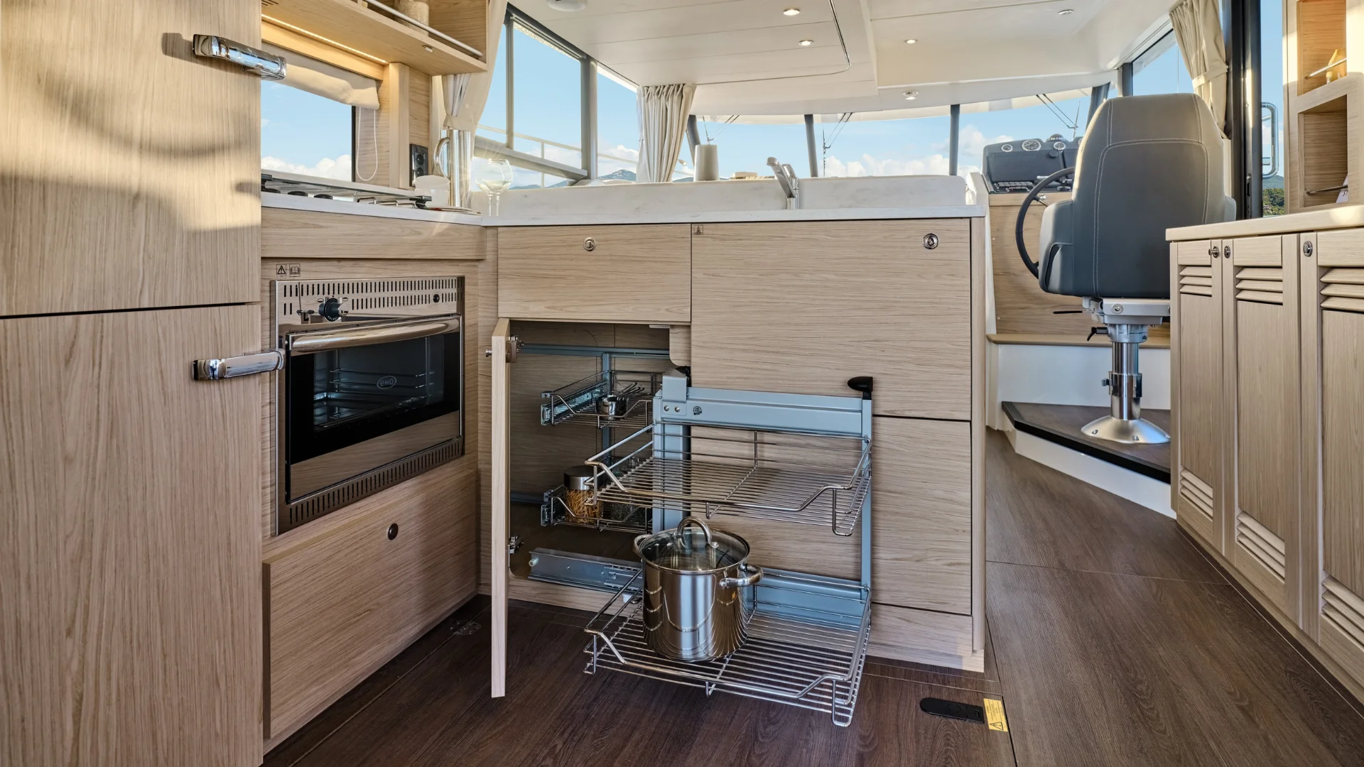 Swift Trawler 48 Saloon Galley Cupboard Space