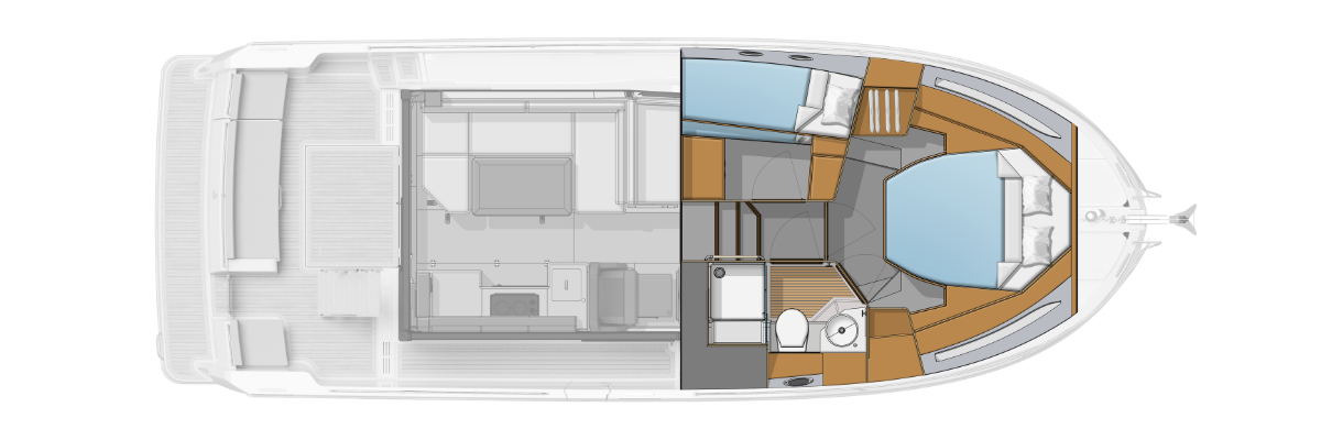 Trawler 37 Fly Layout from Above -Cabins
